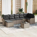 vidaXL Tuinbank Set met kussen 7 pcs Zwart en wit Poly rattan