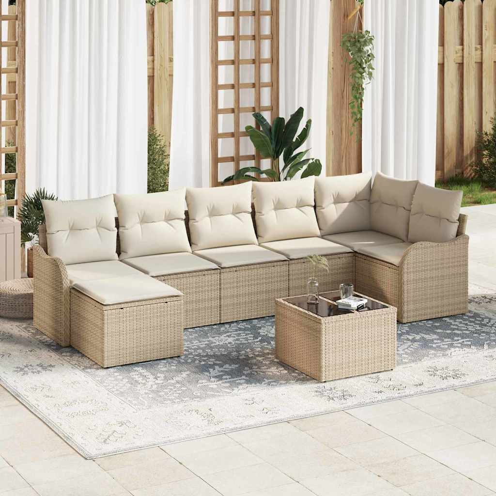 vidaXL Tuinbank Set met kussen 7 pcs Zwart en wit Poly rattan