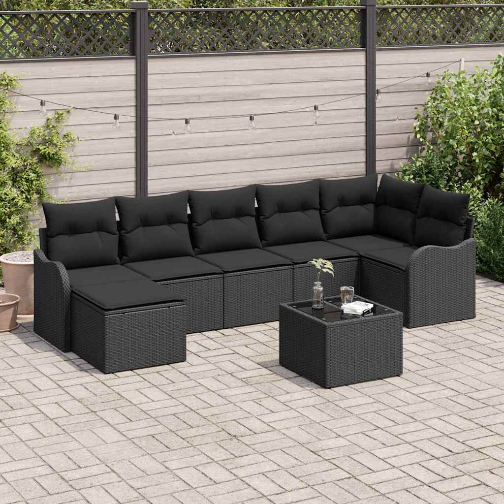 vidaXL Tuinbank Set met kussen 7 pcs Zwart en wit Poly rattan