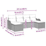 vidaXL Garden Sofa Set with cushions 6 pcs Black and white Poly rattan