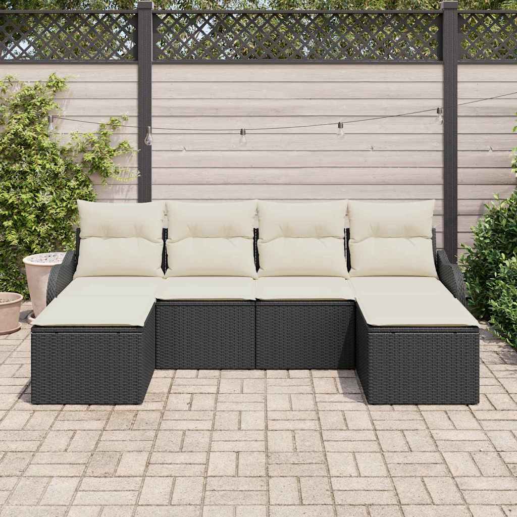 vidaXL Garden Sofa Set with cushions 6 pcs Black and white Poly rattan
