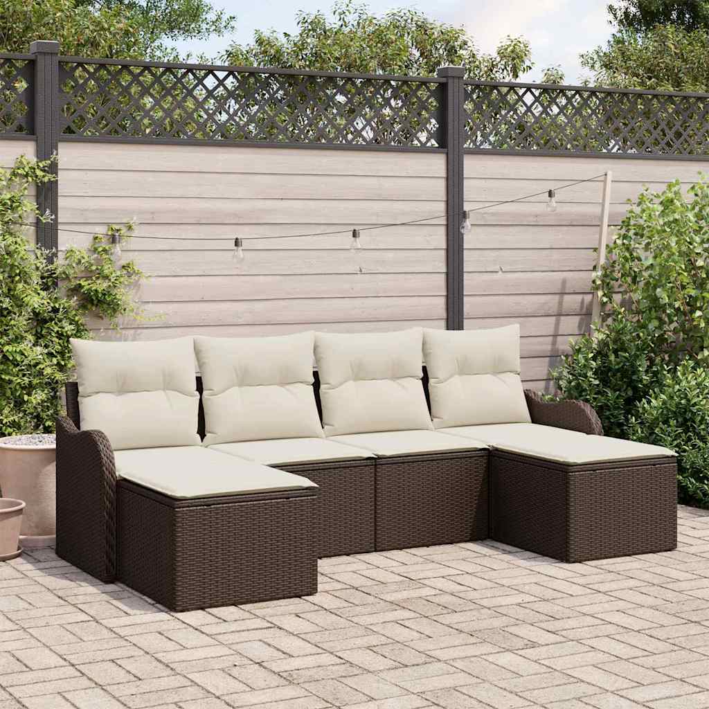 vidaXL Garden Sofa Set with cushions 6 pcs Black and white Poly rattan