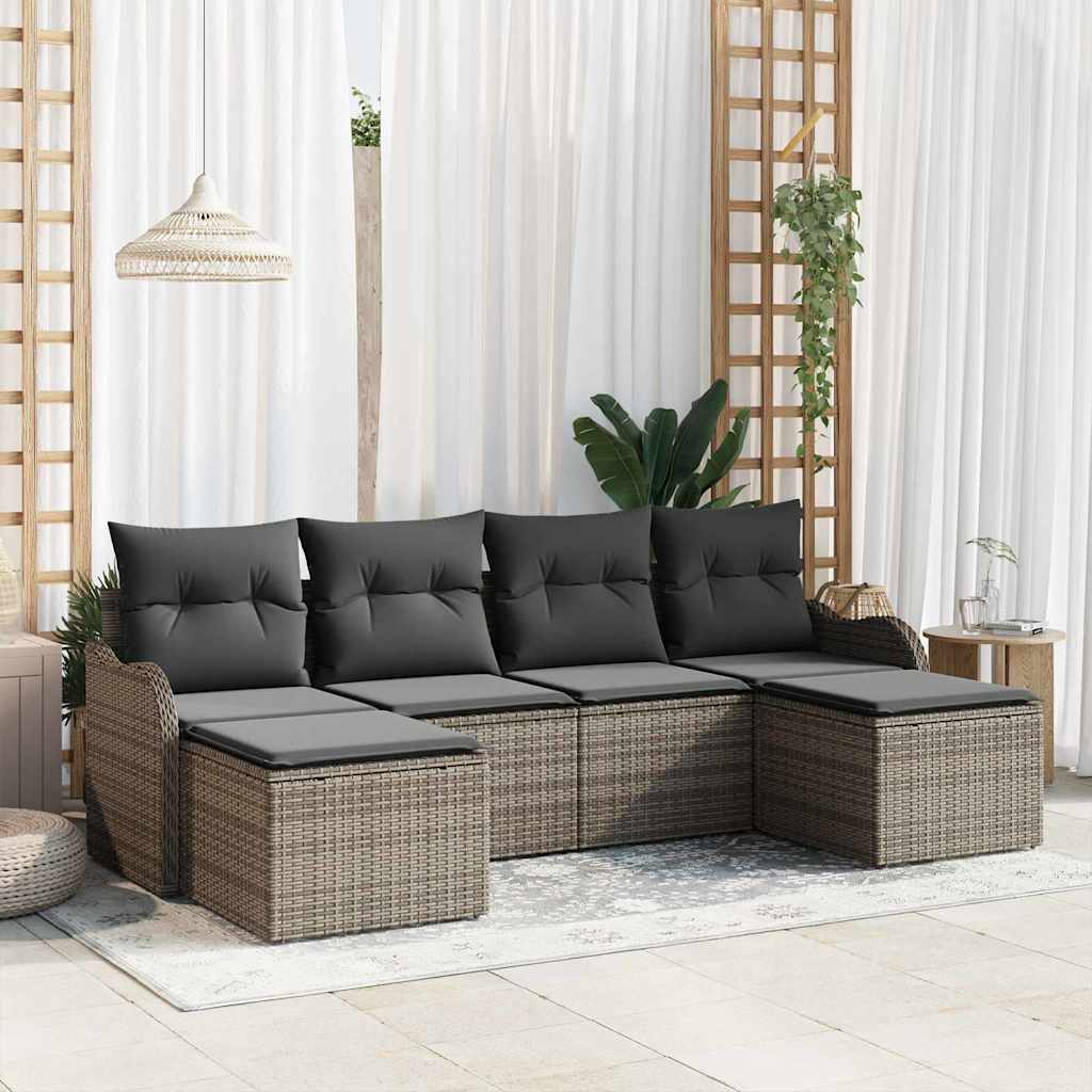 vidaXL Garden Sofa Set with cushions 6 pcs Black and white Poly rattan