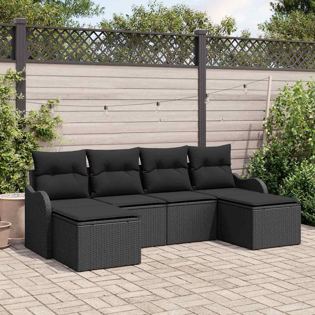 vidaXL Garden Sofa Set with cushions 6 pcs Black and white Poly rattan