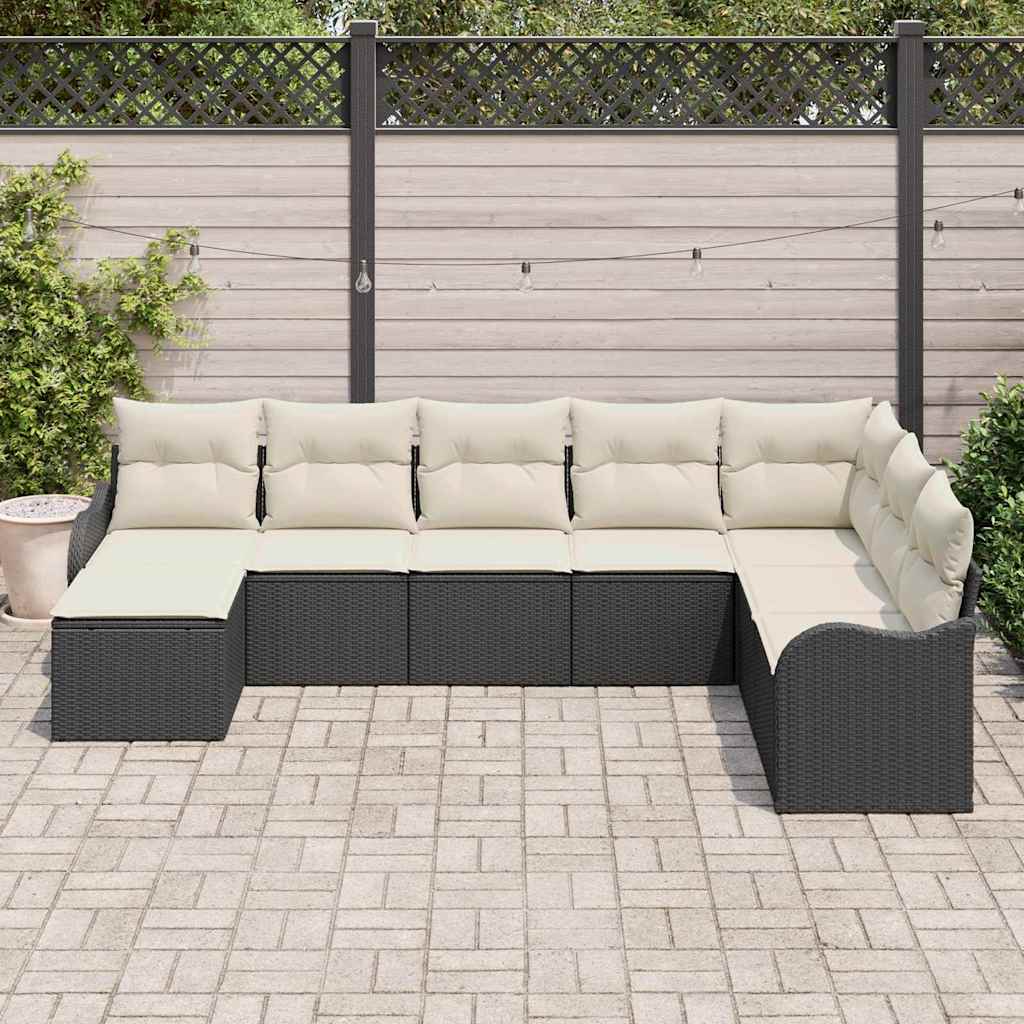 vidaXL Tuinbank Set met kussen 8 pcs Zwart en wit Poly rattan