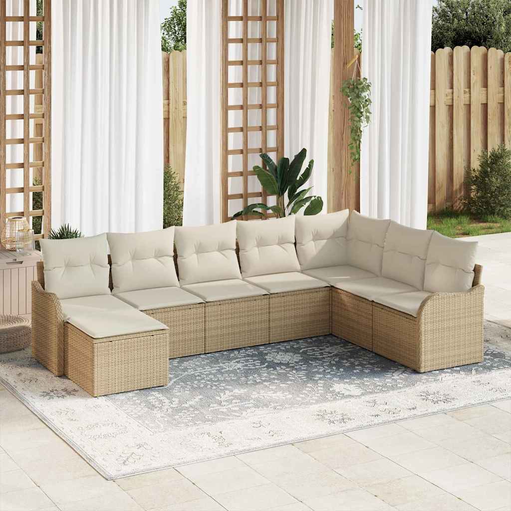 vidaXL Tuinbank Set met kussen 8 pcs Zwart en wit Poly rattan