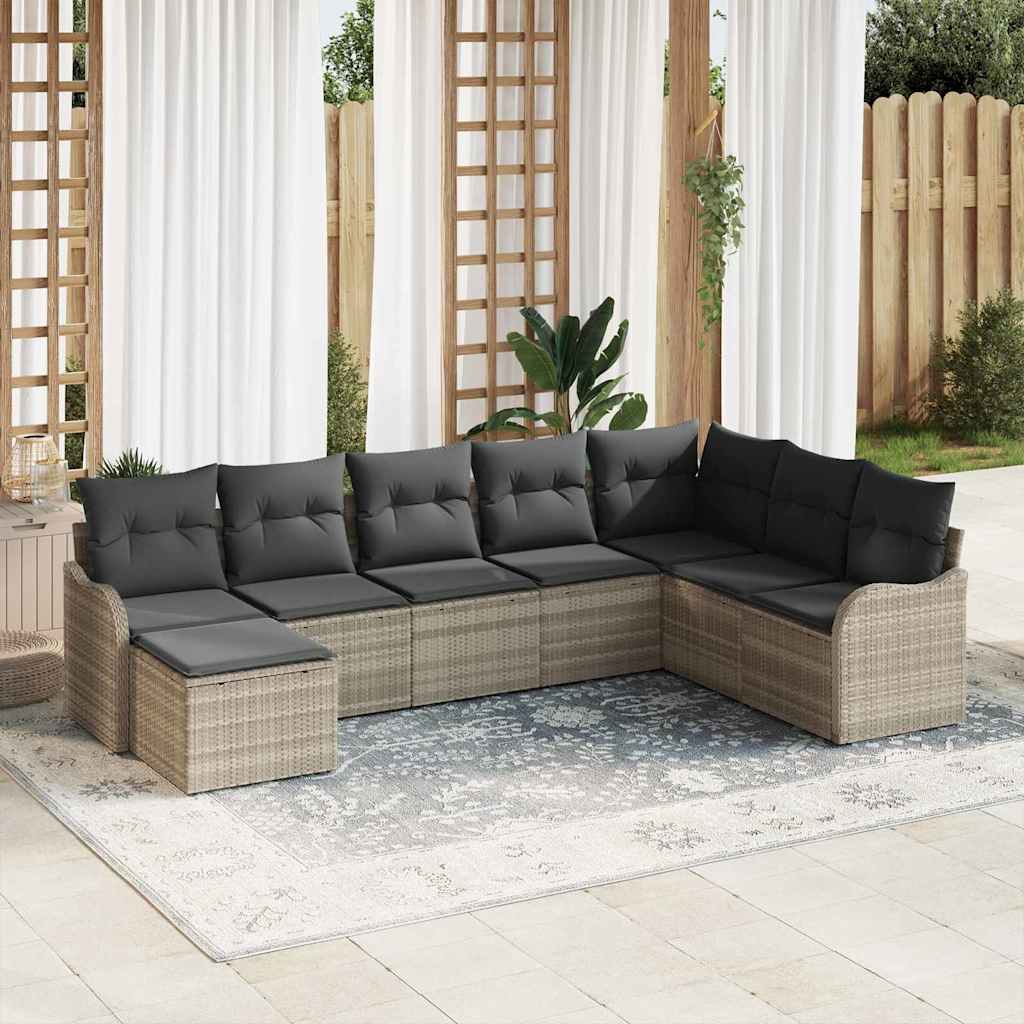 vidaXL Tuinbank Set met kussen 8 pcs Zwart en wit Poly rattan