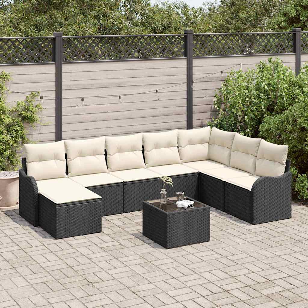 vidaXL Tuinbank Set met kussen 8 pcs Zwart en wit Poly rattan