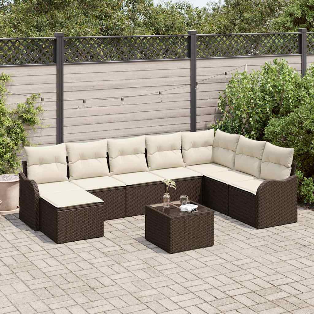 vidaXL Tuinbank Set met kussen 8 pcs Zwart en wit Poly rattan