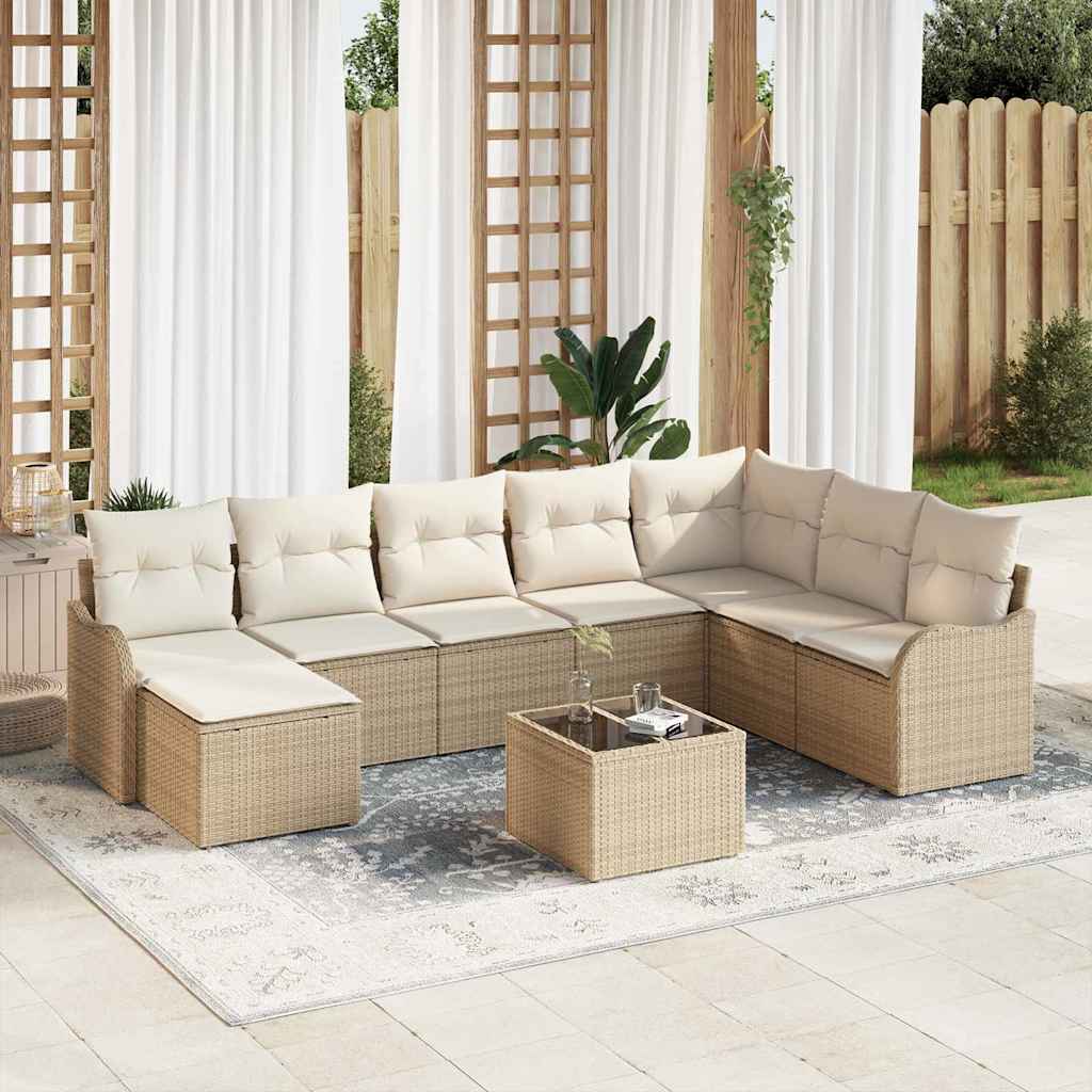 vidaXL Tuinbank Set met kussen 8 pcs Zwart en wit Poly rattan