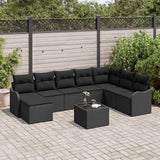 vidaXL Tuinbank Set met kussen 8 pcs Zwart en wit Poly rattan