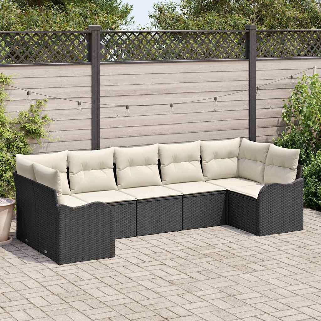 vidaXL Garden Lounge Set with Cushions 7 pcs Black and White Poly Rattan