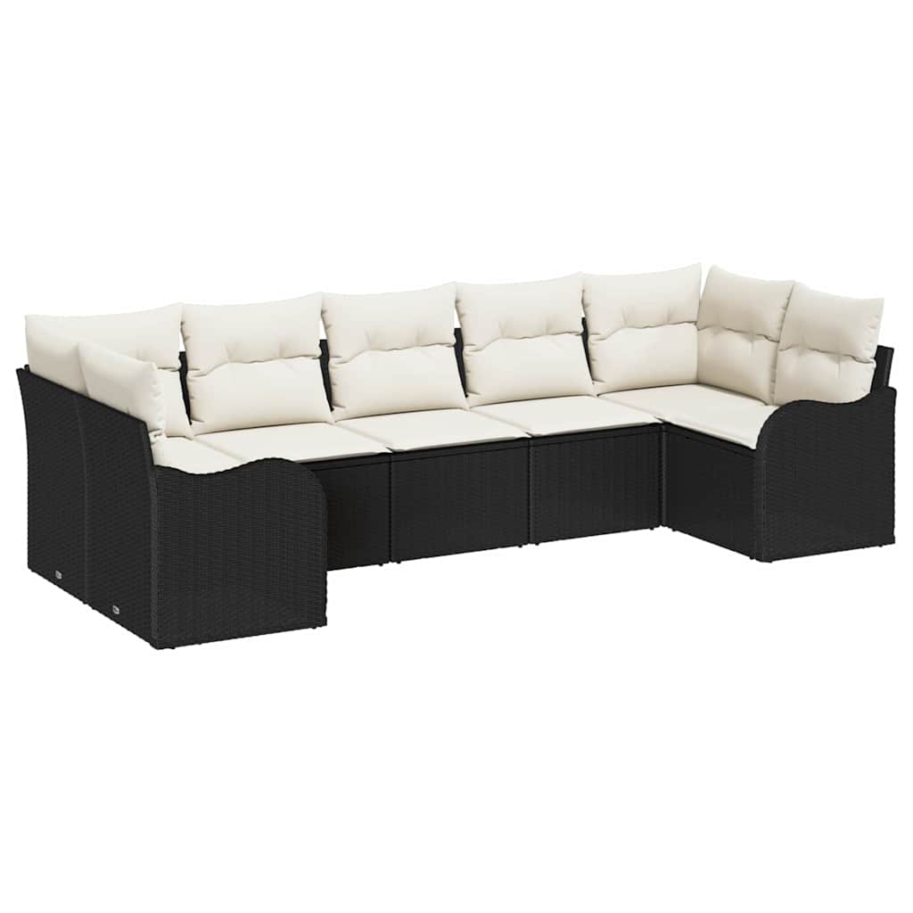vidaXL Garden Lounge Set with Cushions 7 pcs Black and White Poly Rattan