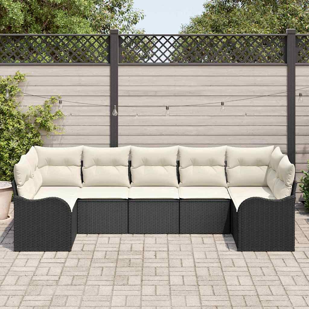 vidaXL Garden Lounge Set with Cushions 7 pcs Black and White Poly Rattan