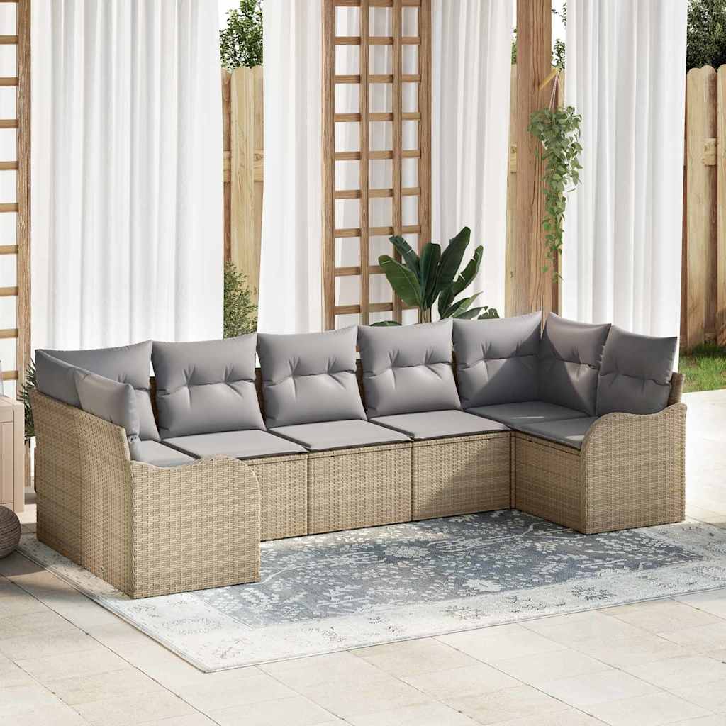 vidaXL Garden Lounge Set with Cushions 7 pcs Black and White Poly Rattan