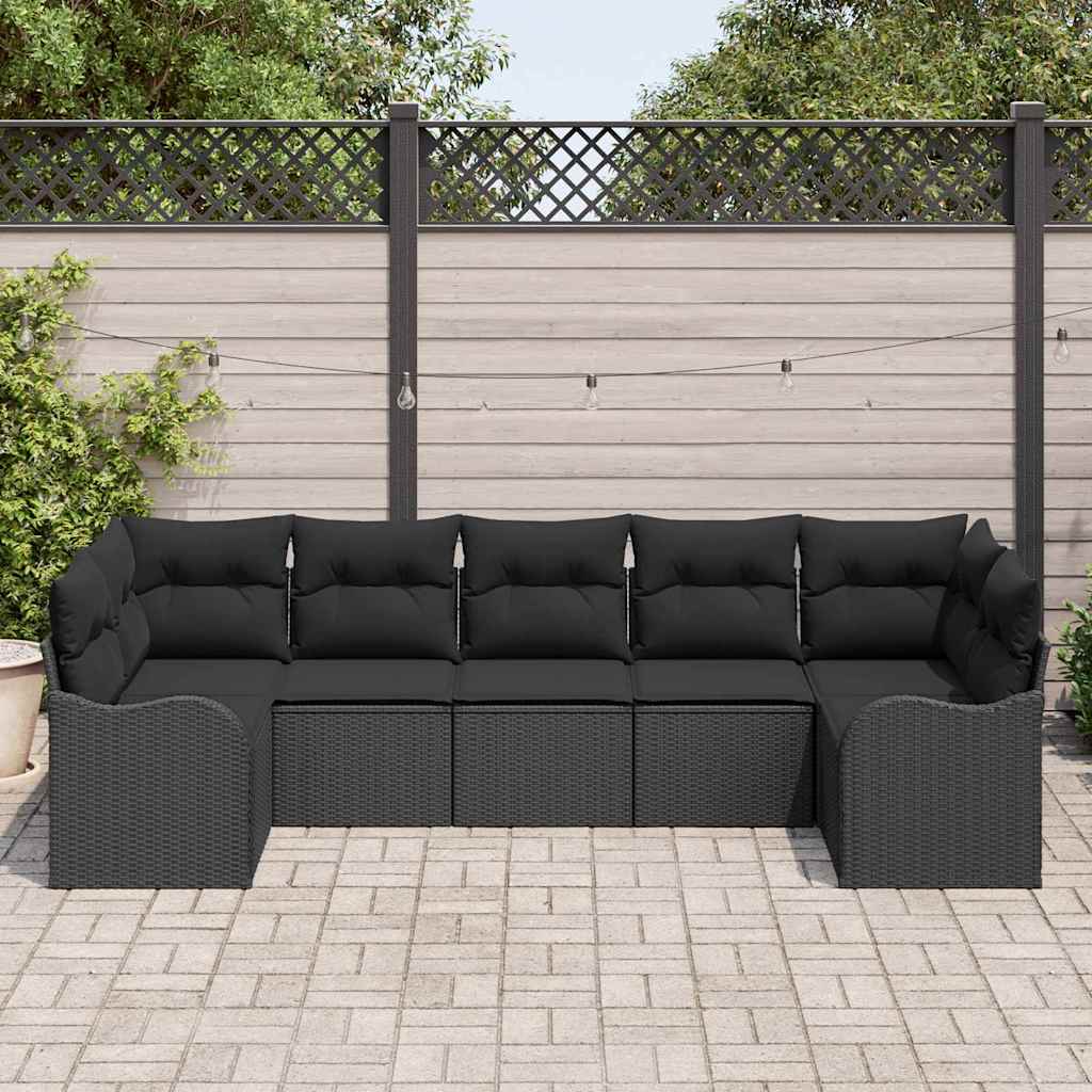 vidaXL Garden Lounge Set with Cushions 7 pcs Black and White Poly Rattan