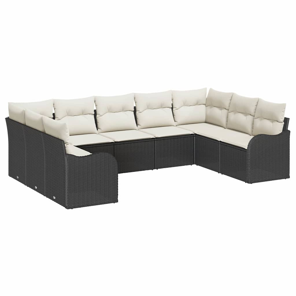 vidaXL Tuinbank Set met opslag 9 pcs Zwart en wit poly rattan