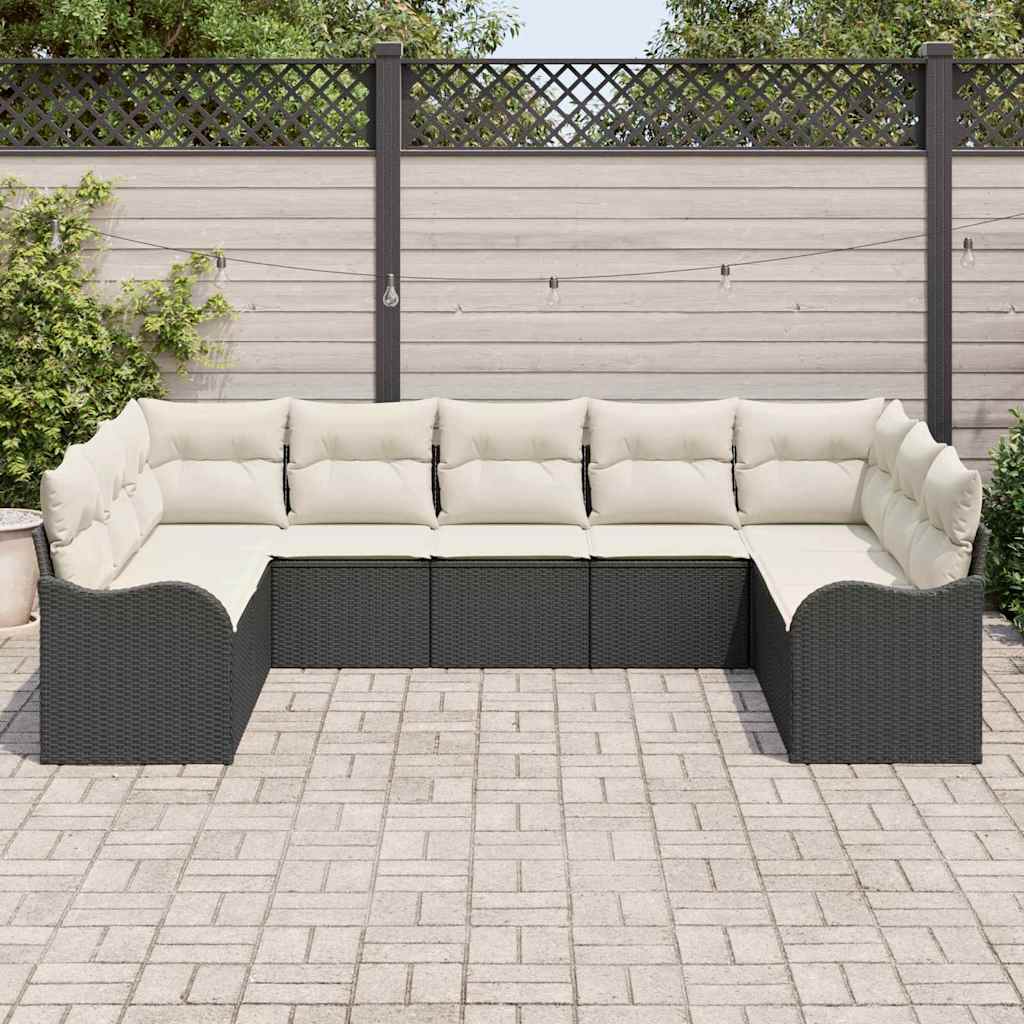 vidaXL Tuinbank Set met opslag 9 pcs Zwart en wit poly rattan