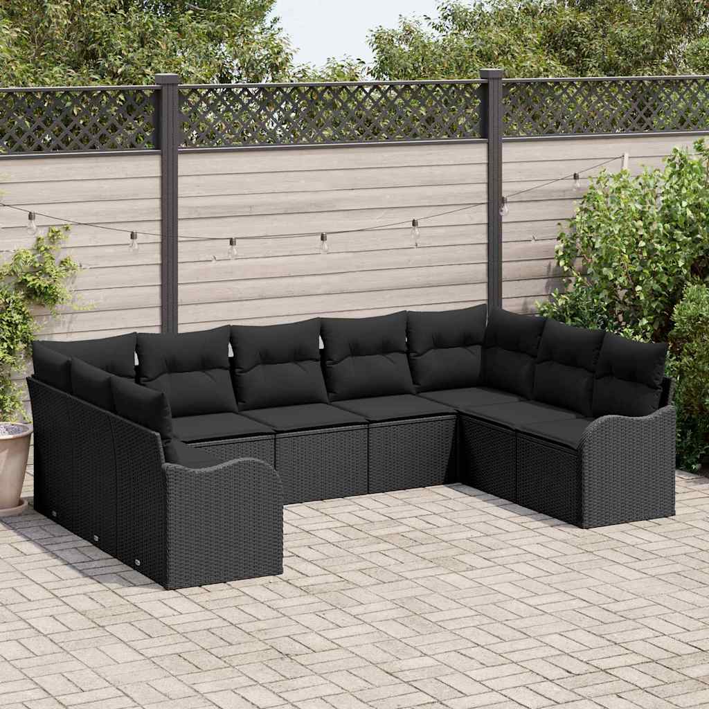 vidaXL Tuinbank Set met opslag 9 pcs Zwart en wit poly rattan