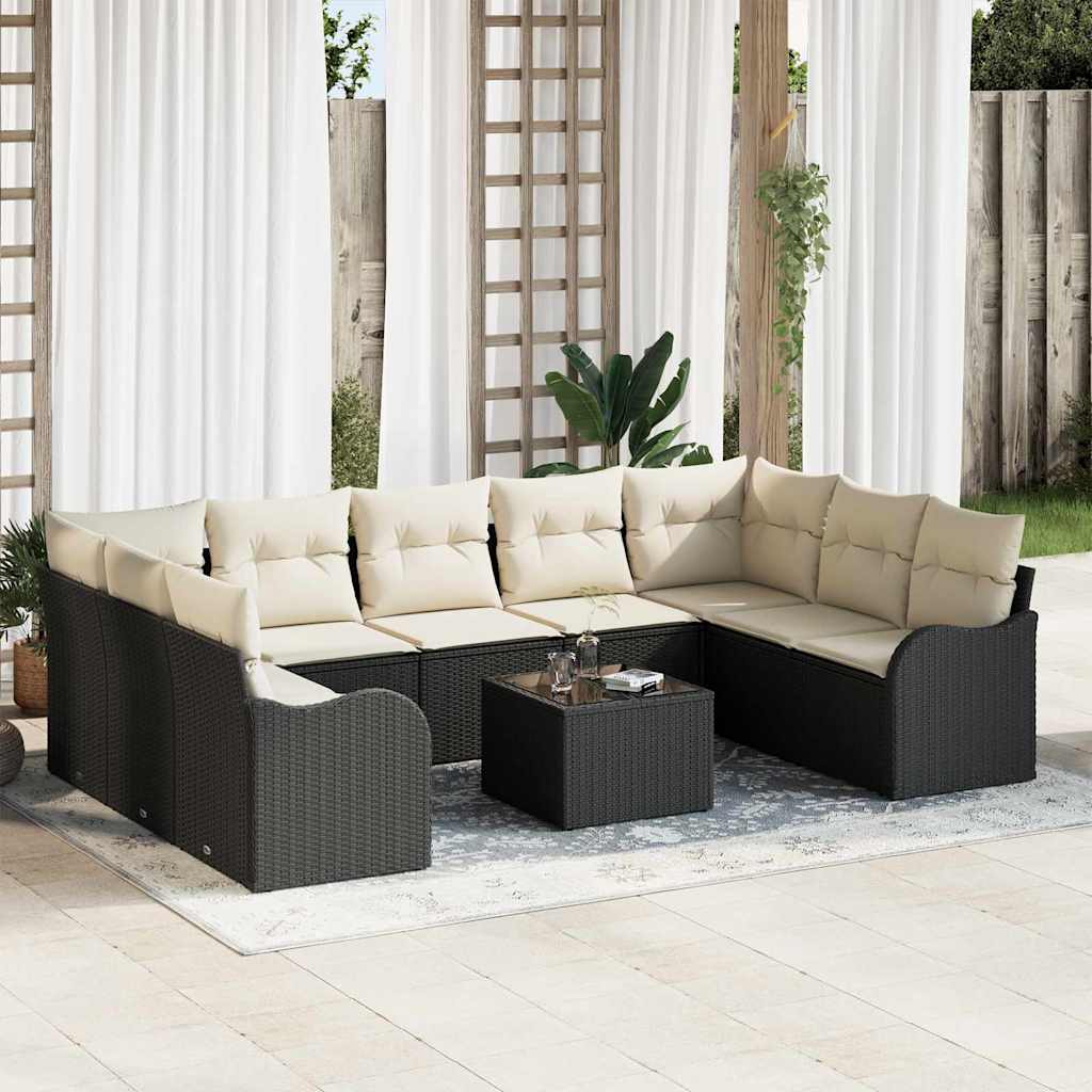 vidaXL Tuinbank Set met opslag 9 pcs Zwart en wit poly rattan