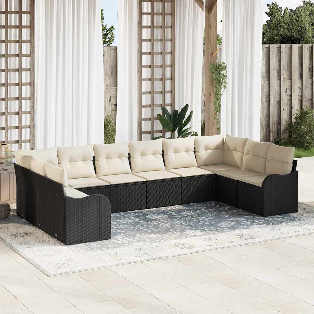 vidaXL Tuinbank Set met opslag 10 pcs Zwart en wit poly rattan