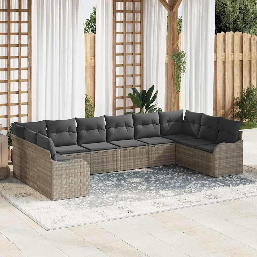 vidaXL Tuinbank Set met opslag 10 pcs Zwart en wit poly rattan