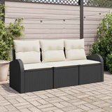 vidaXL Tuinbank Set met kussen 3 pcs Zwart en wit Poly rattan
