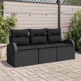 vidaXL Tuinbank Set met kussen 3 pcs Zwart en wit Poly rattan