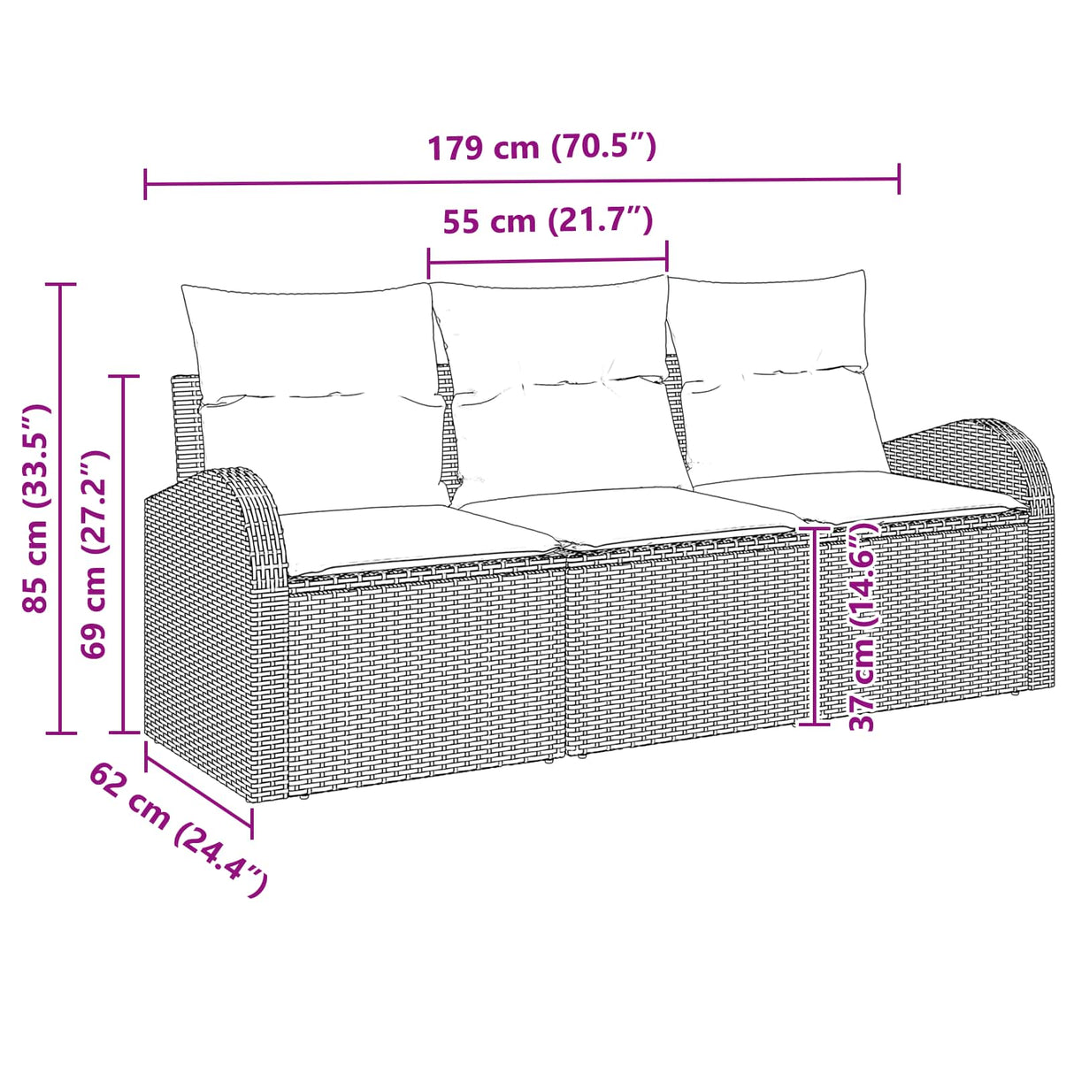vidaXL Tuinbank Set met opslag 3 pcs Bruin en rood Poly rattan