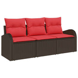 vidaXL Tuinbank Set met opslag 3 pcs Bruin en rood Poly rattan