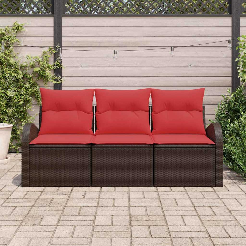 vidaXL Tuinbank Set met opslag 3 pcs Bruin en rood Poly rattan