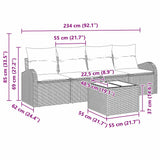 vidaXL Tuinbank Set 5 pcs Zwart en Crème Poly rattan, staal en glas