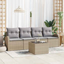 vidaXL Tuinbank Set 5 pcs Zwart en Crème Poly rattan, staal en glas