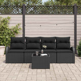 vidaXL Tuinbank Set 5 pcs Zwart en Crème Poly rattan, staal en glas