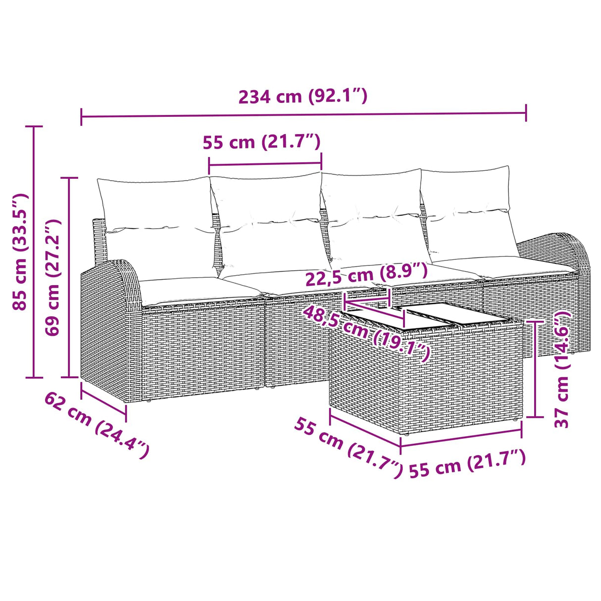 vidaXL Garden Sofa Set with storage 5 pcs Beige and Red poly rattan