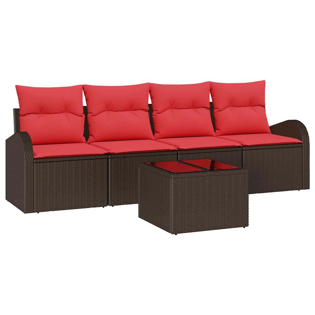 vidaXL Garden Sofa Set with storage 5 pcs Beige and Red poly rattan