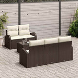 vidaXL Tuinbank Set 6 pcs Zwart en Crème Poly rattan, staal en glas