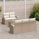 vidaXL Tuinbank Set 6 pcs Zwart en Crème Poly rattan, staal en glas