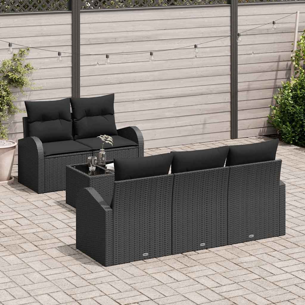 vidaXL Tuinbank Set 6 pcs Zwart en Crème Poly rattan, staal en glas