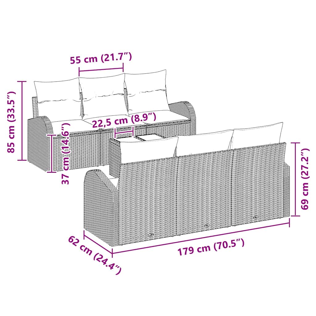 vidaXL Tuinbank Set met opslag 7 pcs Zwart en Crème poly rattan