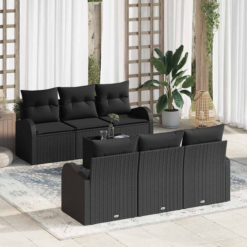 vidaXL Tuinbank Set met opslag 7 pcs Zwart en Crème poly rattan