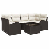 vidaXL Tuinbank Set 7 pcs Zwart en Crème Poly rattan, staal en glas