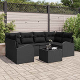 vidaXL Tuinbank Set 7 pcs Zwart en Crème Poly rattan, staal en glas