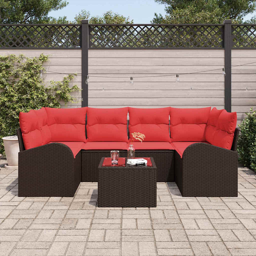 vidaXL Tuinbank Set met opslag 7 pcs Beige en Rood poly rattan