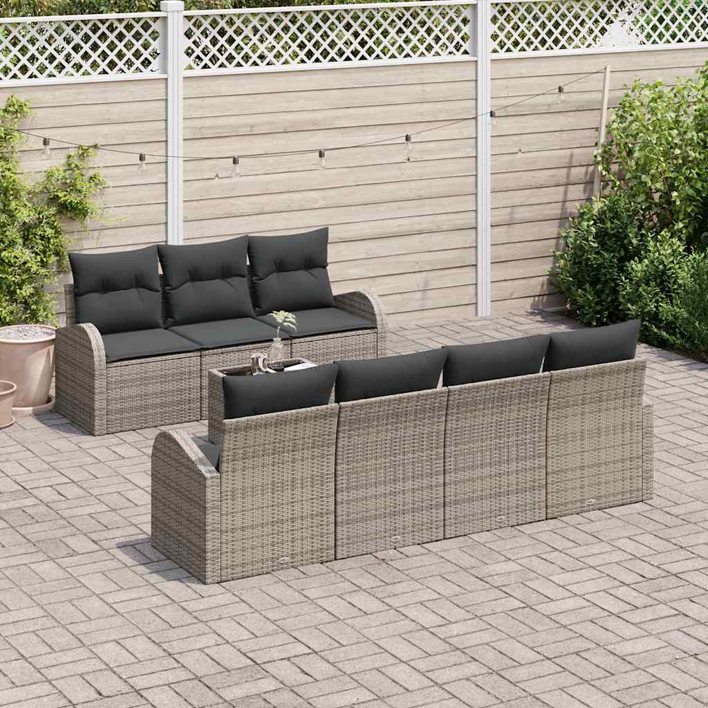 vidaXL Tuinbank Set 8 pcs Zwart en Crème Poly rattan, staal en glas