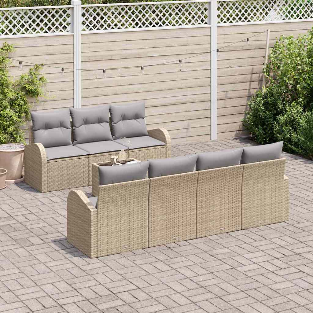 vidaXL Tuinbank Set 8 pcs Zwart en Crème Poly rattan, staal en glas