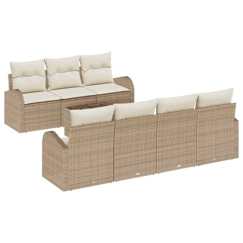 vidaXL Tuinbank Set 8 pcs Zwart en Crème Poly rattan, staal en glas