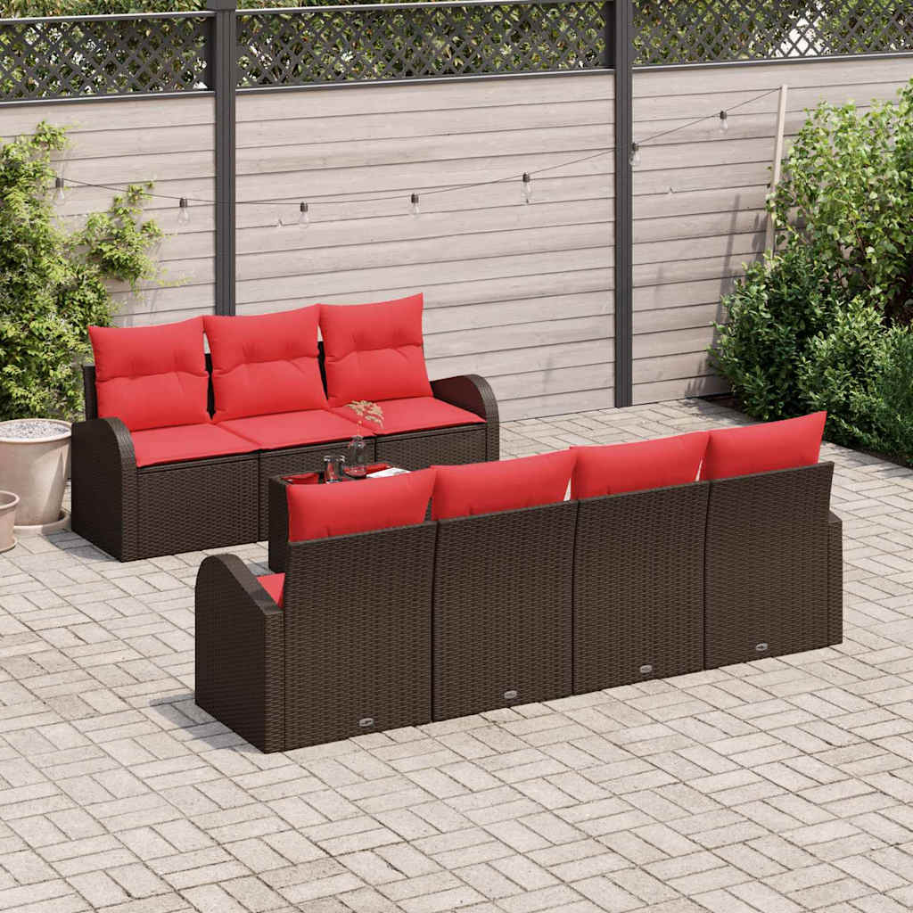 vidaXL Tuinbank Set met opslag 8 pcs Beige en Rood poly rattan