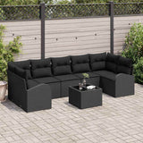 vidaXL Tuinbank Set 8 pcs Zwart en Crème Poly rattan, staal en glas