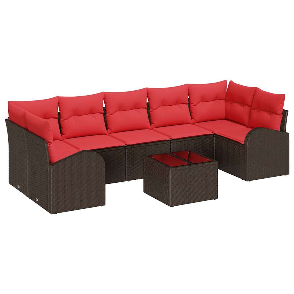 vidaXL Tuinbank Set met opslag 8 pcs Beige en Rood poly rattan